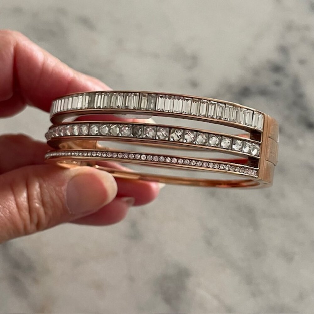 Henri Bendel 3-Tier Rose Gold and Rhinestone Bangle Bracelet - NWT